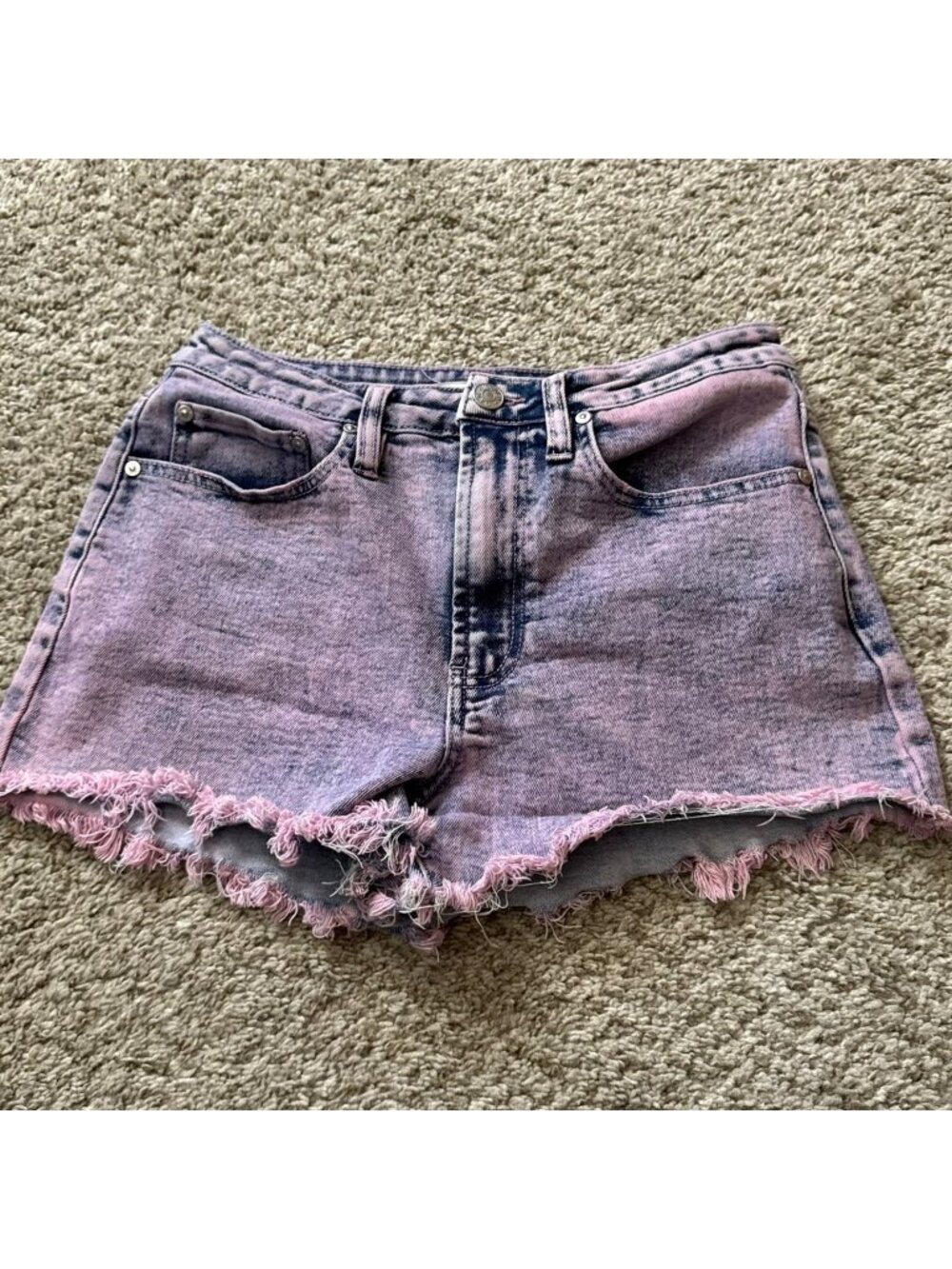 Madden NYC Jean Shorts Women's Size 5 Acid Wash Purple High Waisted Frayed Hem